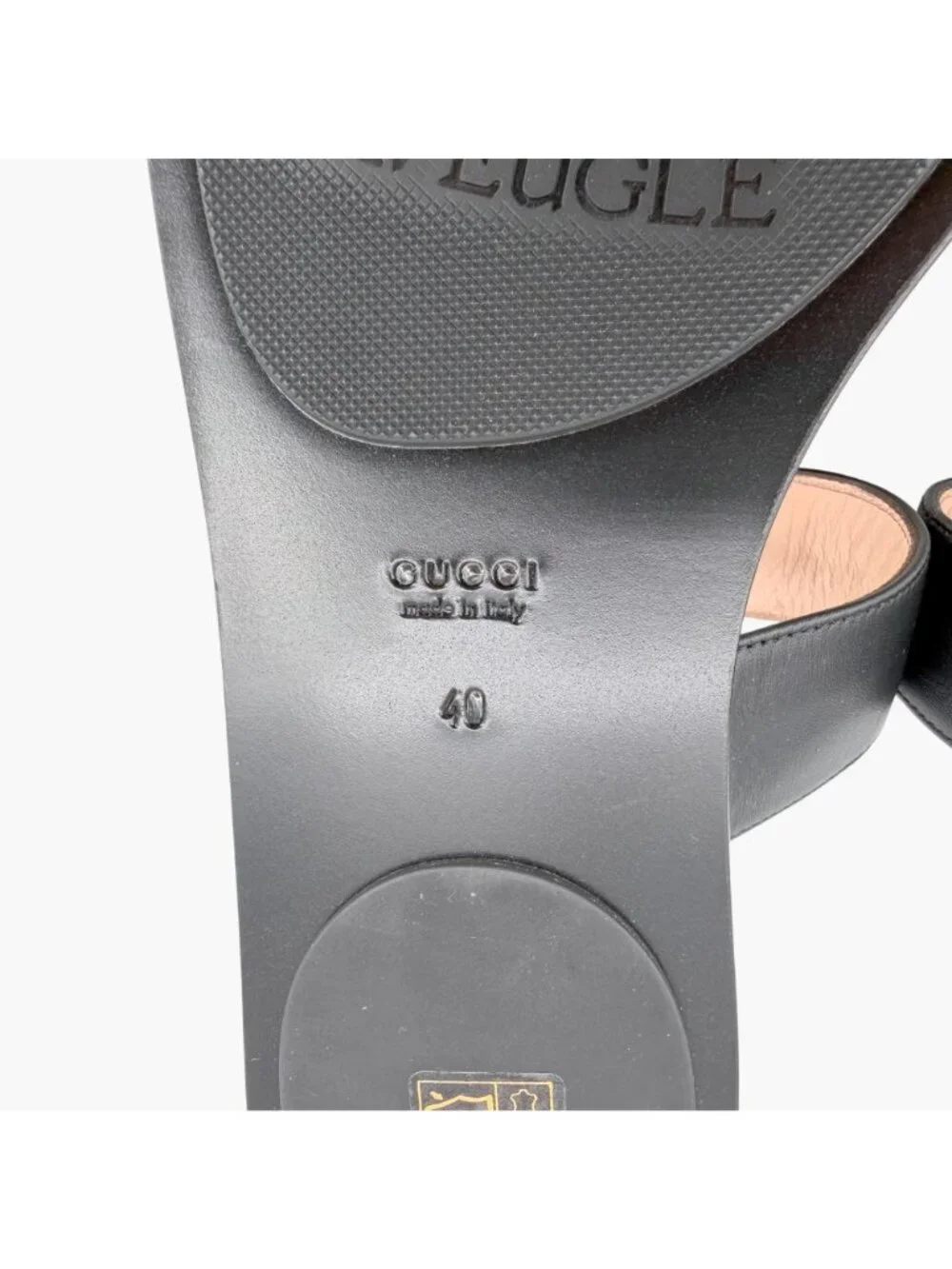 Gucci GG Marmont Thong Sandals Black Leather Size 40 US 10 Women's Flat Slides